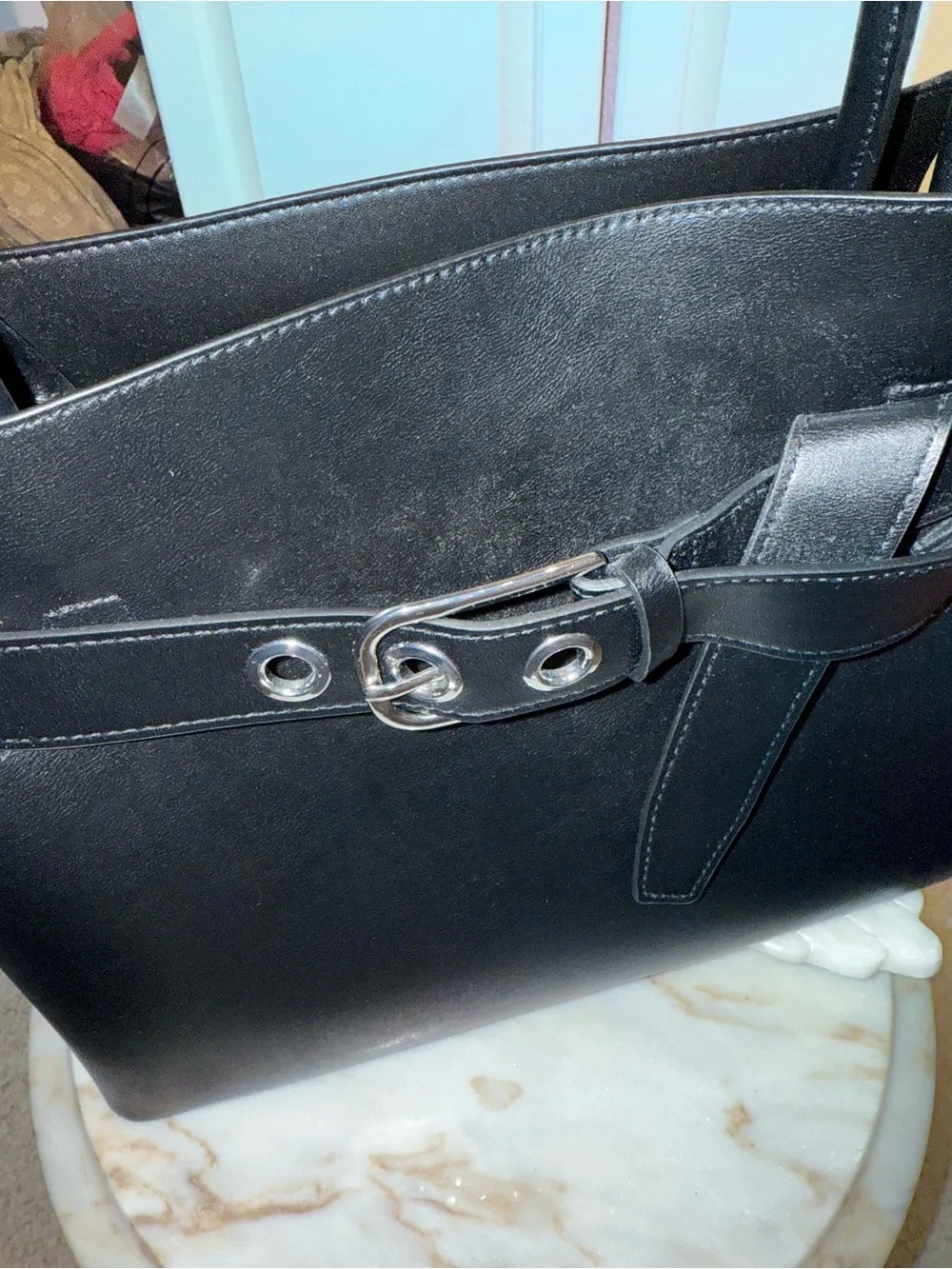 Women's Black faux Leather Top-Handle Bag with Buckle Detail new with tag H&M